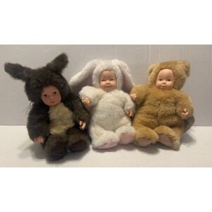 Anne Geddes Baby Plush Doll Teddy Bear, Rabbit and squirrel 8" 3 Pc VTG 1998